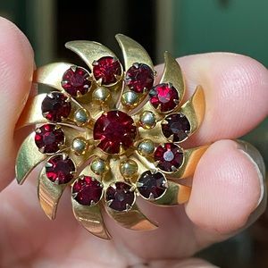 Vintage Red Rhinestone Brooch